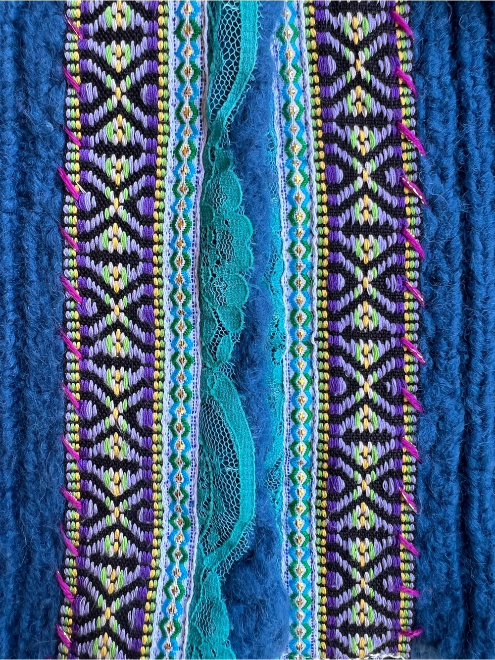 FREE PEOPLE Blue Klara Button Hooded Boho Cardigan Sz M Cozy Artisan Lace Trim - Picture 5 of 13